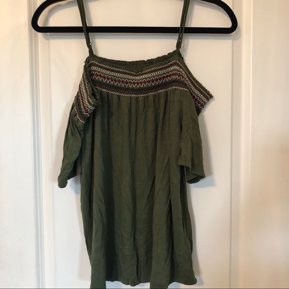 Off the Shoulder Olive Green Shirt